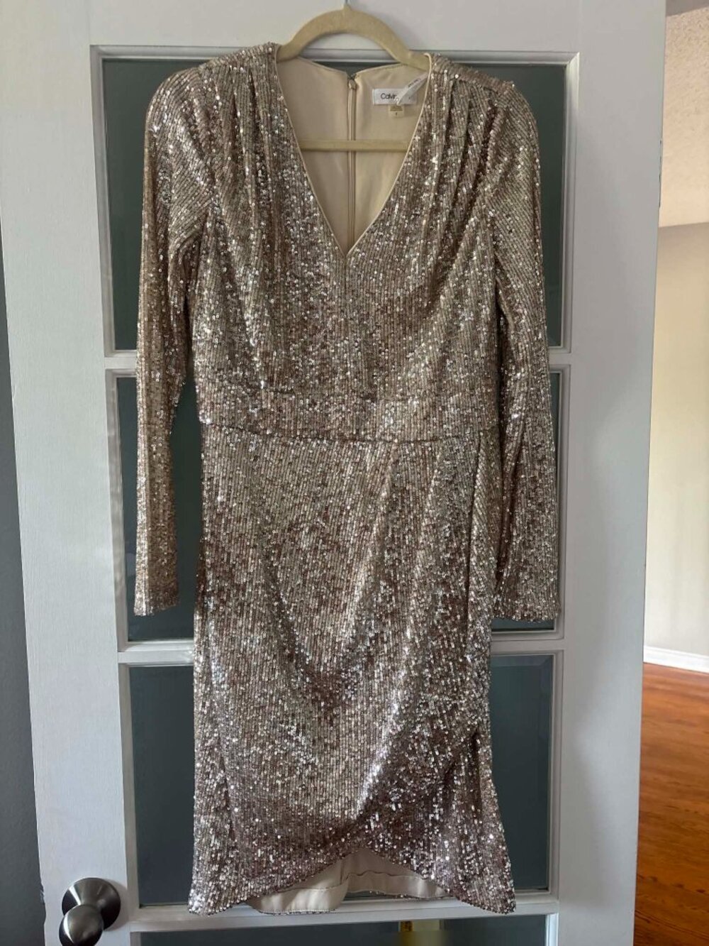Calvin Klein Gold Sequin V-Neck Dress